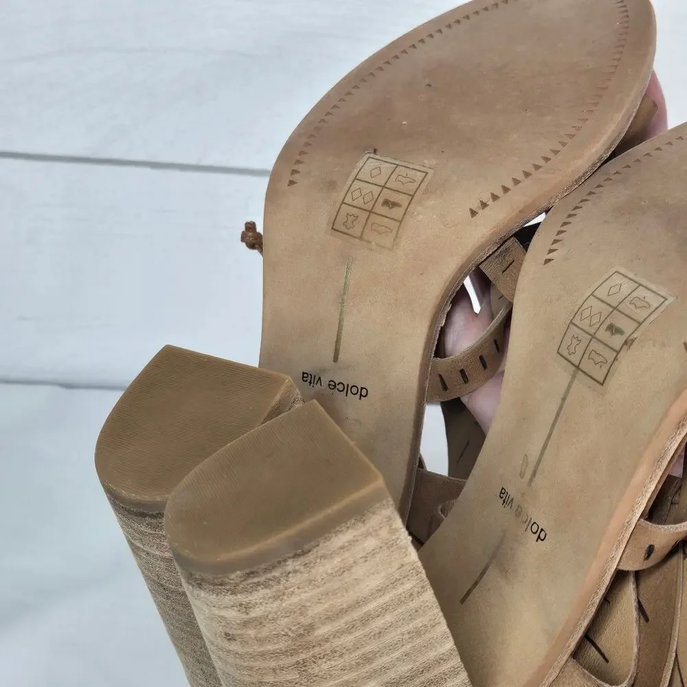 Dolce Vita Luci Ghillie Sandals Brown Tan Leather Lace Up Block Heel Size 8